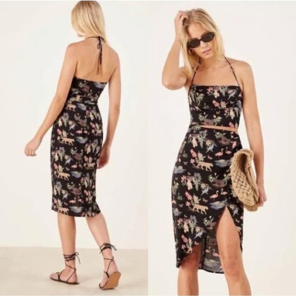 Reformation Brasilia Black Animal Salento Dress 2 Boho Tropical Coastal Resort